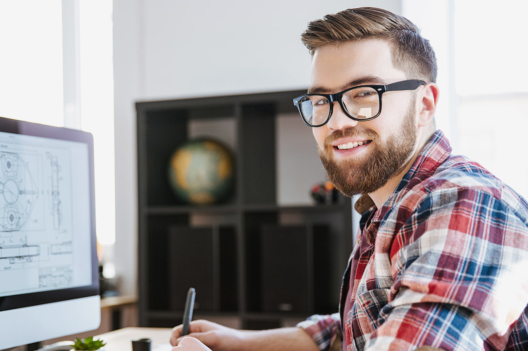 3D engineer at workdesk